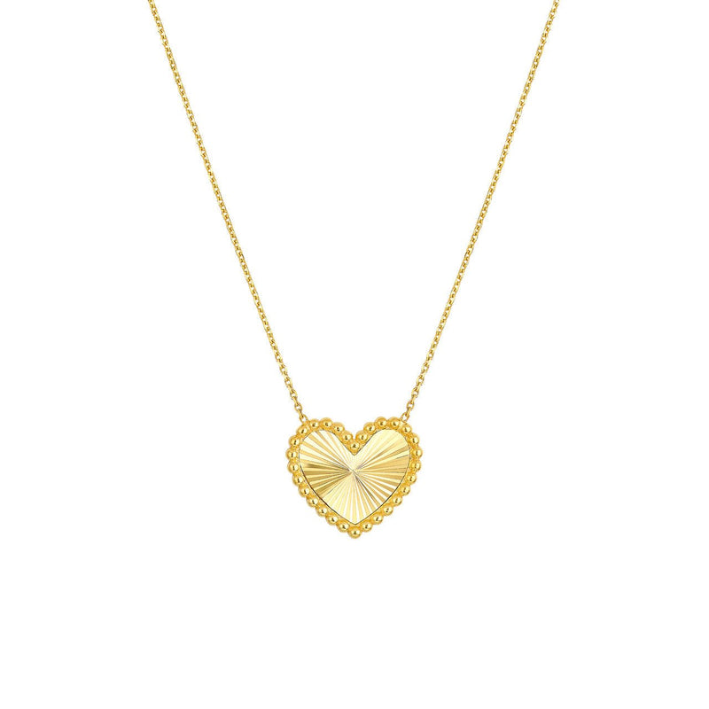 14K Gold Beaded Diamond Cut Heart Necklace
