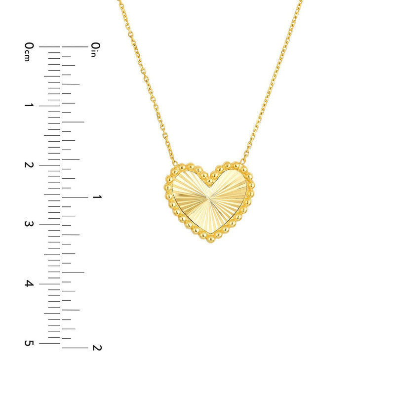 14K Gold Beaded Diamond Cut Heart Necklace
