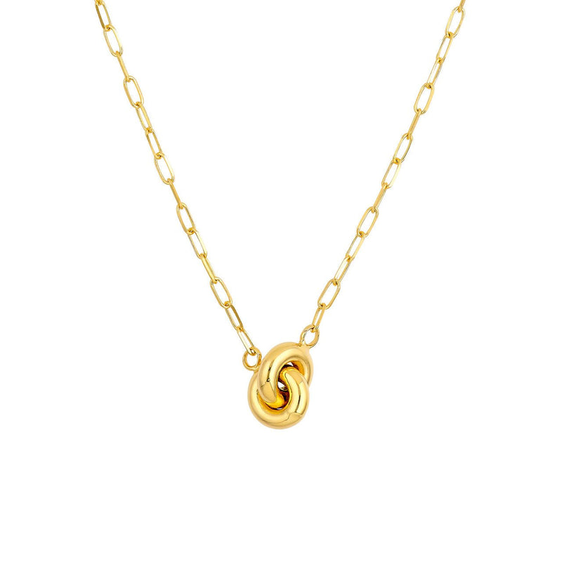 14K Gold Mini Paper Clip and Knot Pendant Necklace