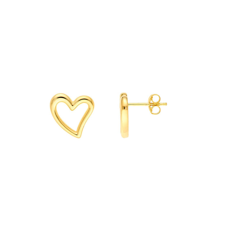 14K Gold Open Wavy Heart Stud Earrings