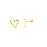 14K Gold Open Wavy Heart Stud Earrings