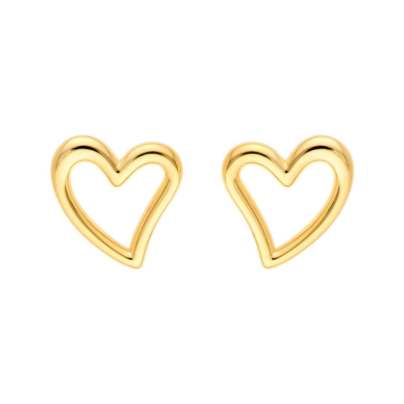 14K Gold Open Wavy Heart Stud Earrings
