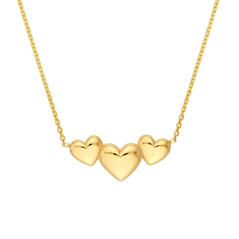 14K Gold Tri Heart Cable Necklace