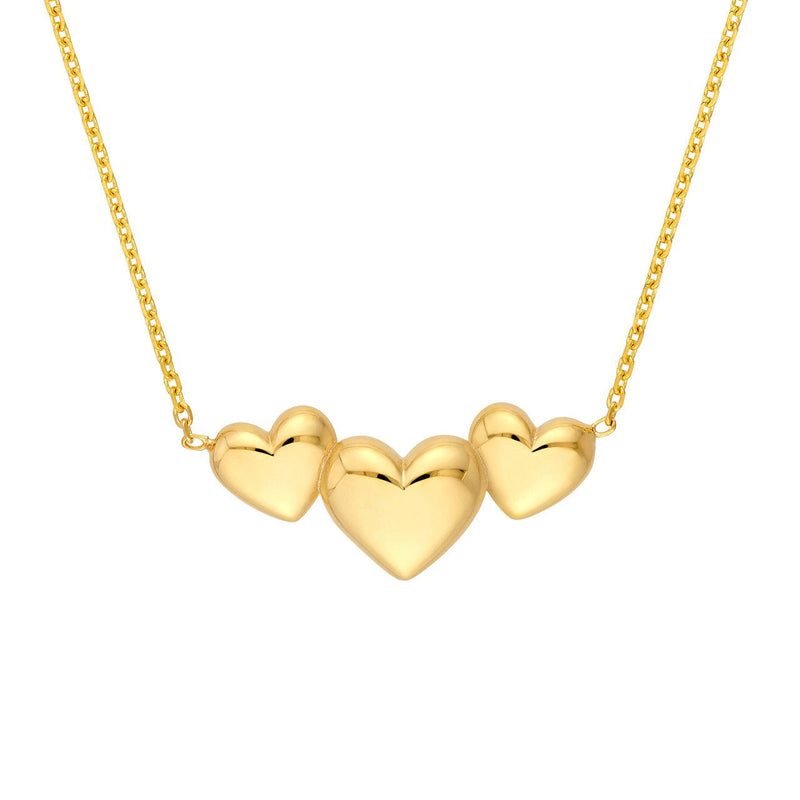 14K Gold Tri Heart Cable Necklace