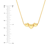 14K Gold Tri Heart Cable Necklace