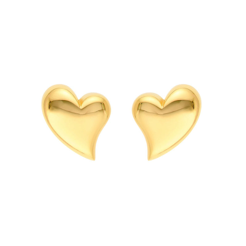 14K Gold Large Wavy Heart Stud Earrings