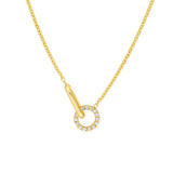 14K Gold Diamond Round Linked Oval Necklace