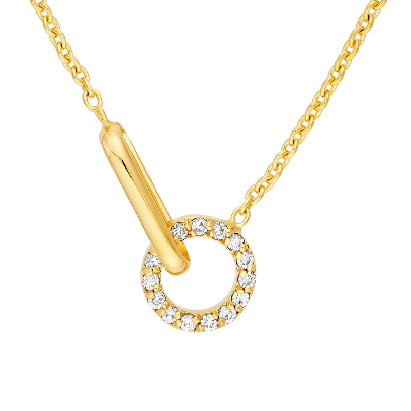 14K Gold Diamond Round Linked Oval Necklace