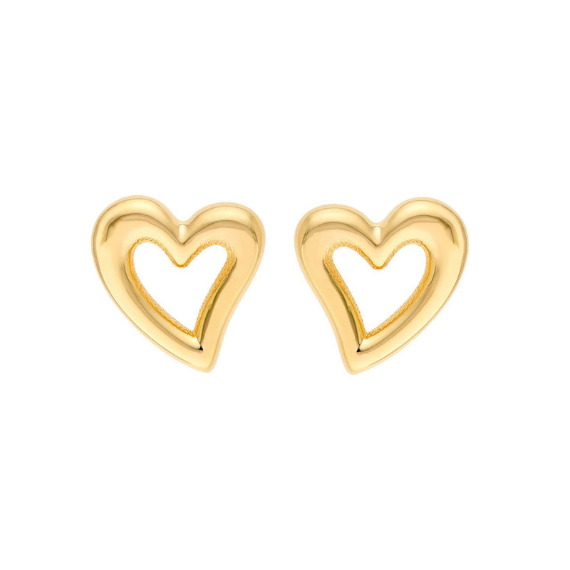 14K Gold Small Open Wavy Heart Stud Earrings
