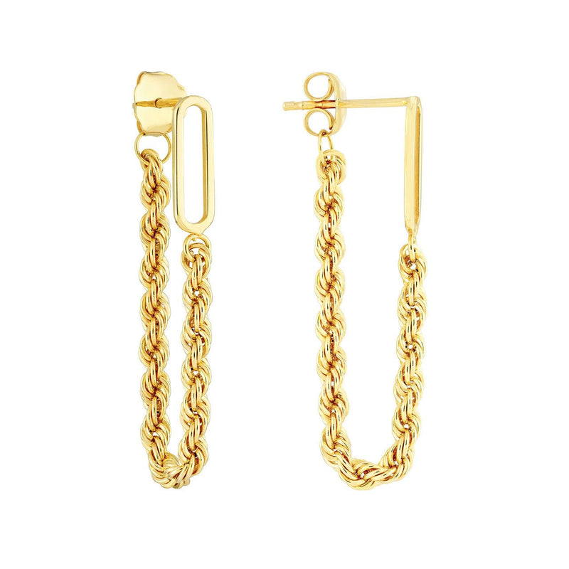 14K Gold Hanging Rope Chain Earrings