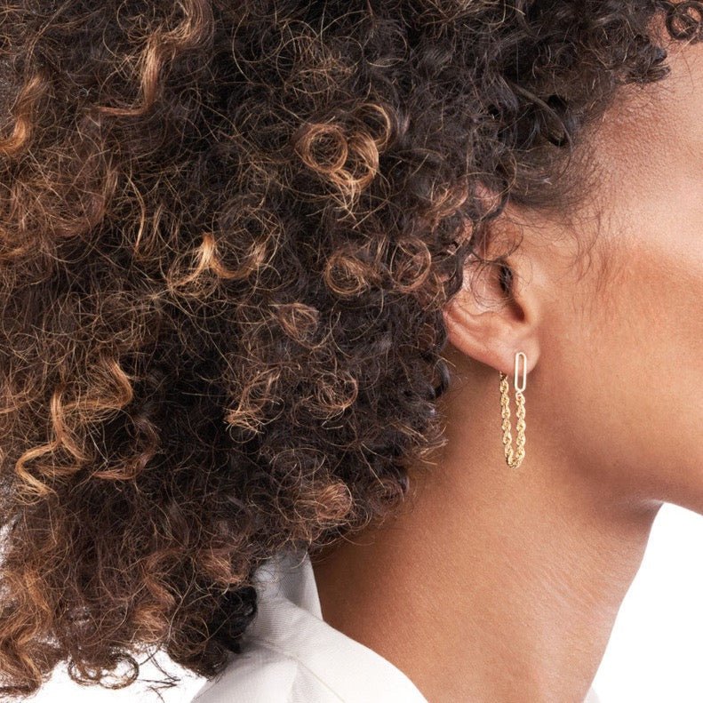 14K Gold Hanging Rope Chain Earrings