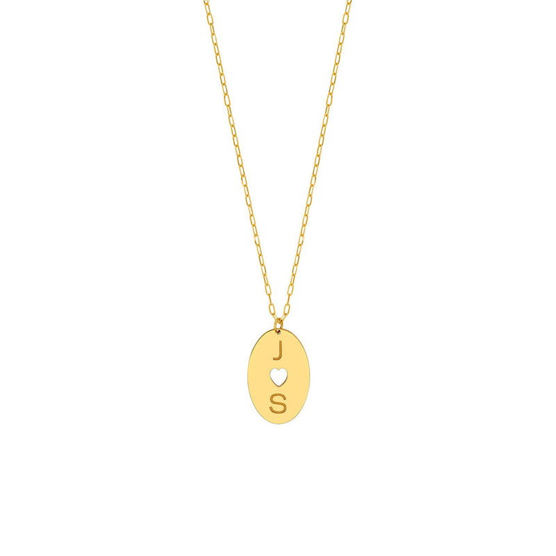 14K Gold Cutout Heart Two Initial Disk Pendant Necklace