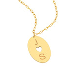 14K Gold Cutout Heart Two Initial Disk Pendant Necklace