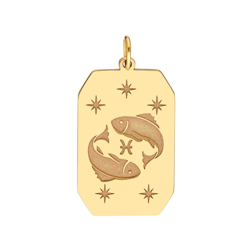 14K Gold Engraved Horoscope Tag Pendant