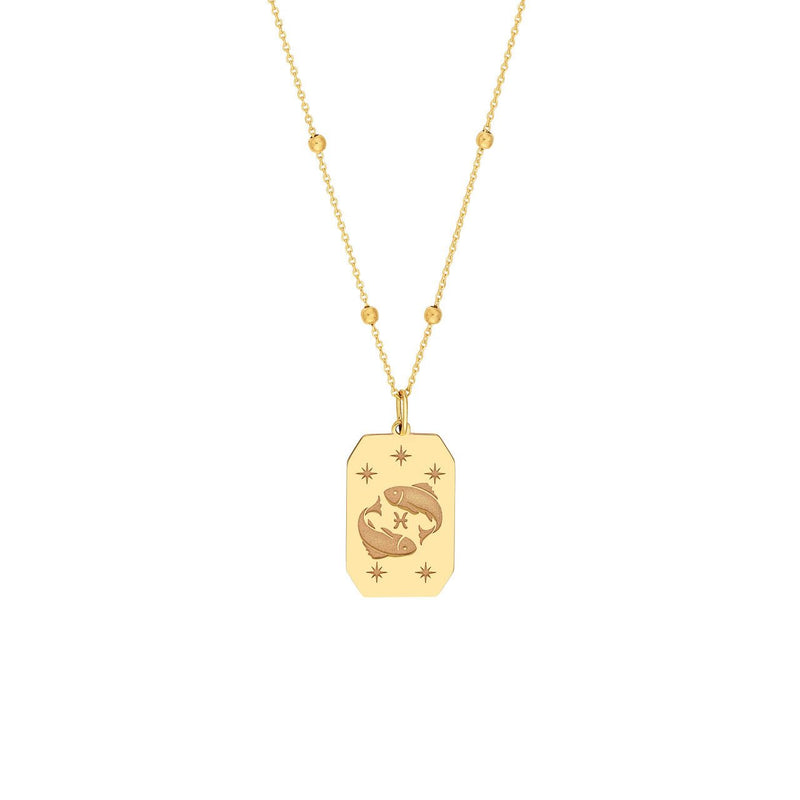 14K Gold Engraved Horoscope Tag Pendant