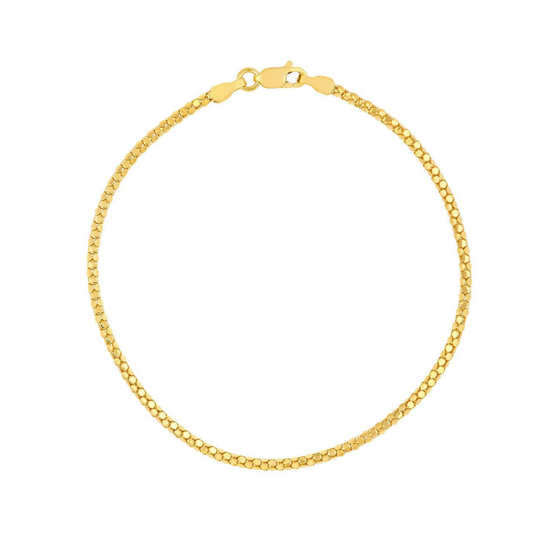 14K Gold 1.85MM Mirror Popcorn Chain Bracelet