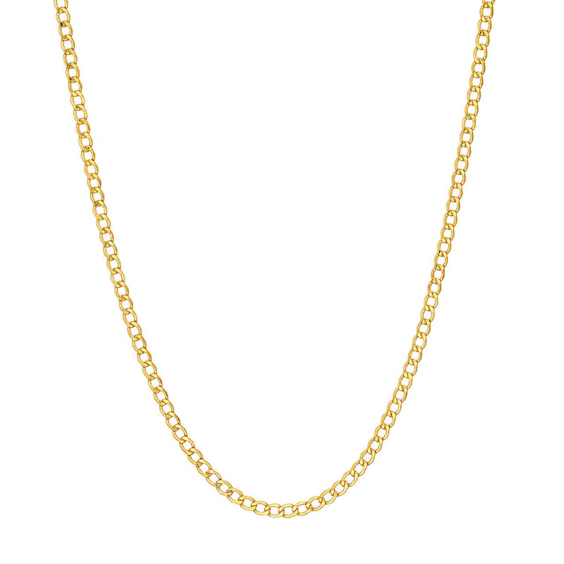 14K Gold 2.25MM Hollow Curb Chain Necklace
