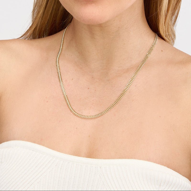 14K Gold Diamond Cut Curb Bismarck Chain Necklace