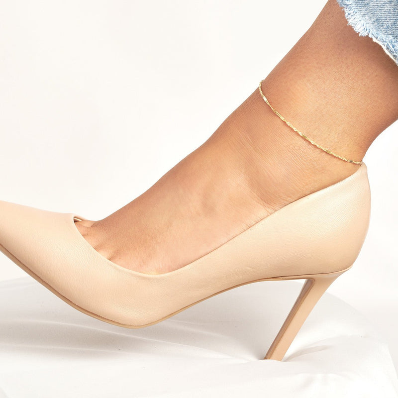 14K Gold Singapore Flat Saturn Chain Anklet