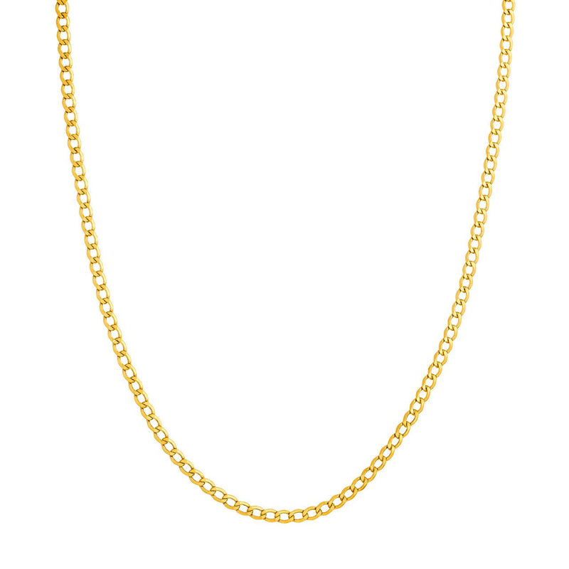 14K Gold 3.70MM Hollow Diamond Cut Curb Chain Necklace