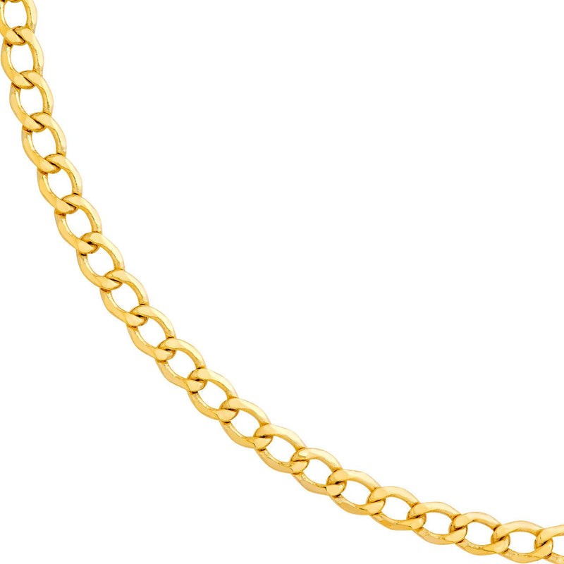 14K Gold 3.70MM Hollow Diamond Cut Curb Chain Necklace