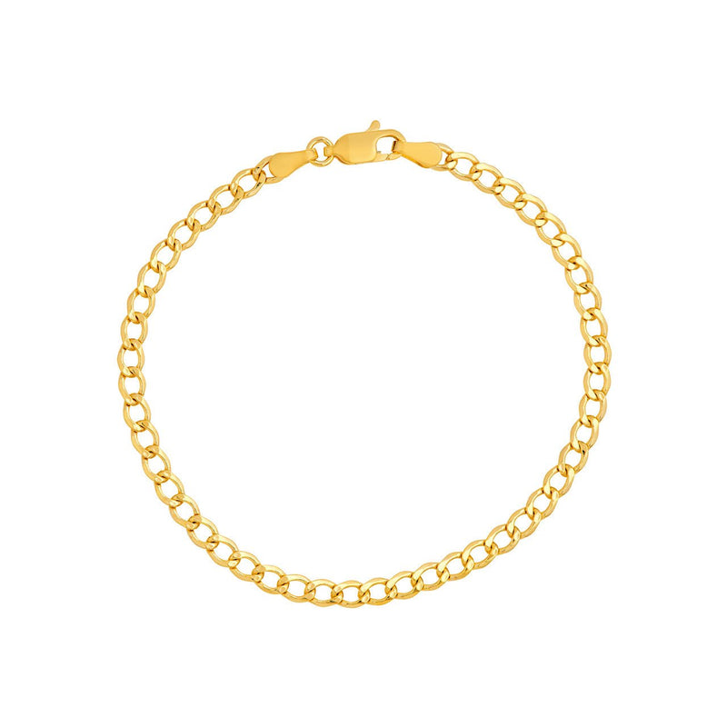 14K Gold 3.70MM Hollow Diamond Cut Curb Chain Bracelet