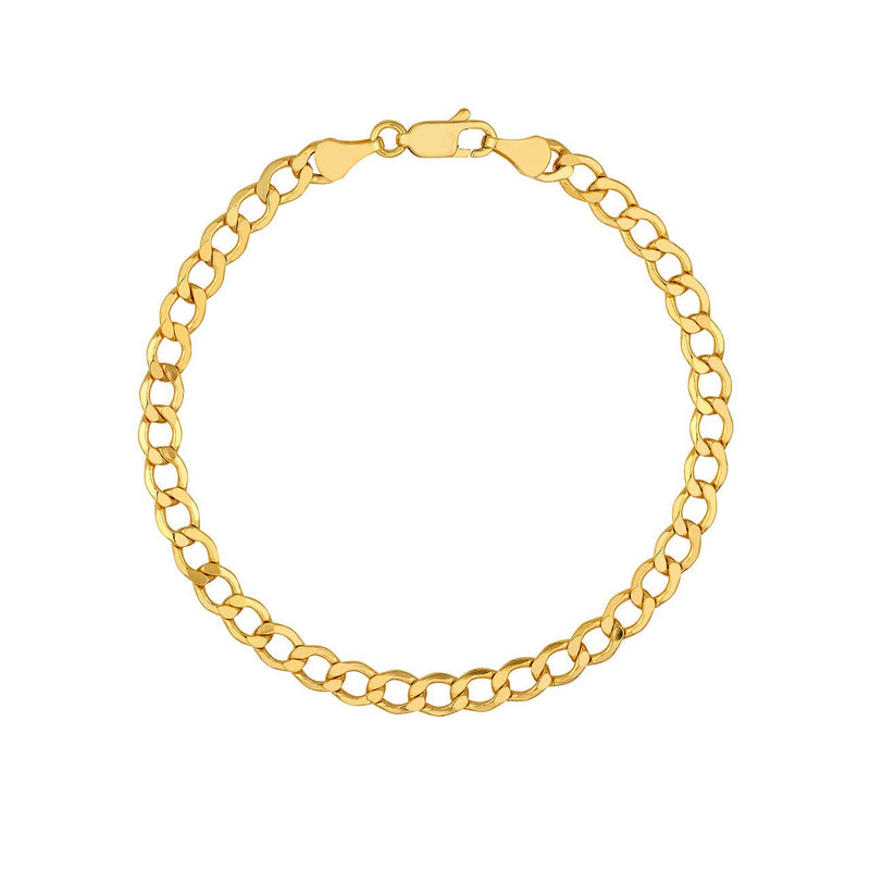 14K Gold 5.20MM Hollow Diamond Cut Curb Chain Bracelet