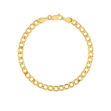 14K Gold 5.20MM Hollow Diamond Cut Curb Chain Bracelet