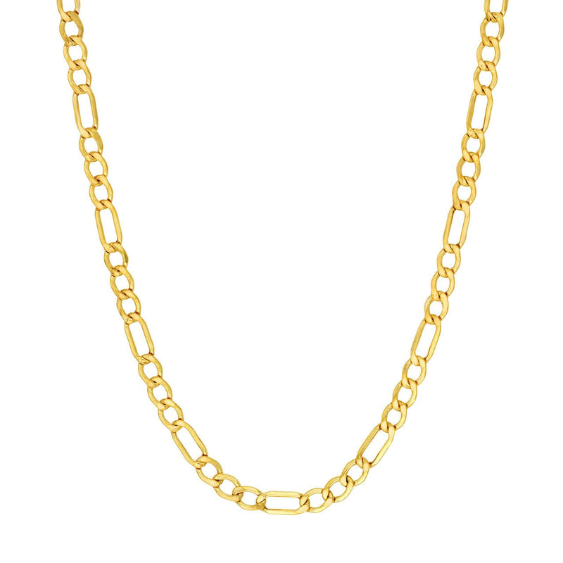14K Gold 3.60MM Hollow Diamond Cut Figaro Chain Necklace