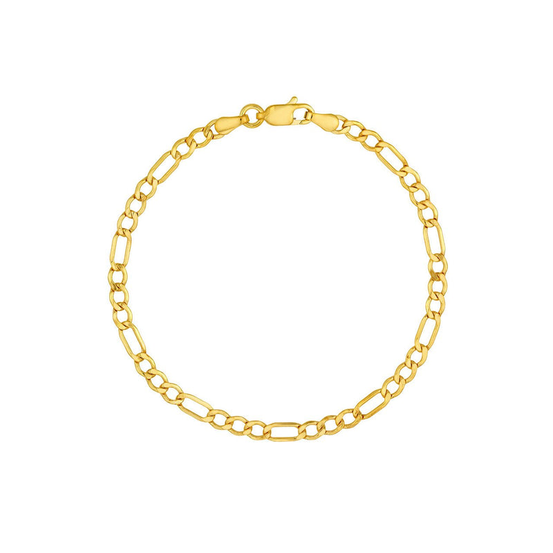 14K Gold 3.60MM Hollow Diamond Cut Figaro Chain Bracelet