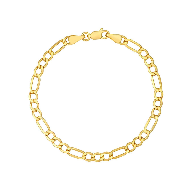 14K Gold 4.40MM Hollow Figaro Chain Bracelet
