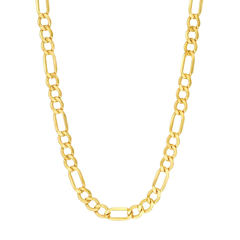 14K Gold 6.40MM Hollow Diamond Cut Figaro Chain Necklace