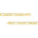 14K Gold 6.40MM Hollow Diamond Cut Figaro Chain Necklace