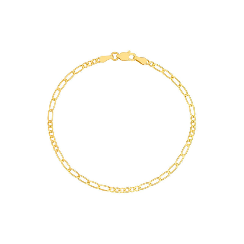 14K Gold 2.35MM 6-Linked Figaro Chain Bracelet