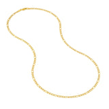 14K Gold 2.45MM Hollow Beveled Figaro Chain Necklace
