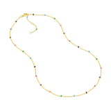 14K Gold Multi Color Enamel Bead Saturn Chain Necklace