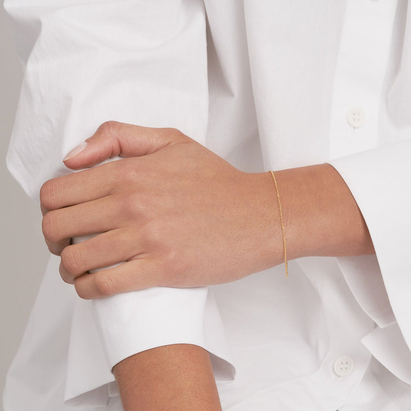 14K Gold 1MM Diamond Cut Cable Chain Bracelet