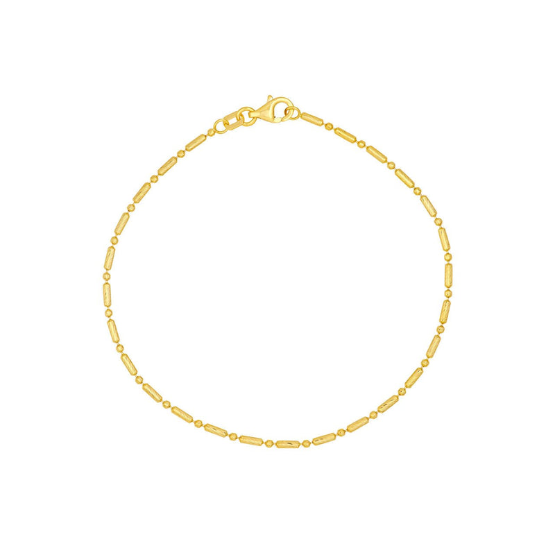 14K Gold 1.50MM Diamond Cut Bead and Bar Chain Bracelet