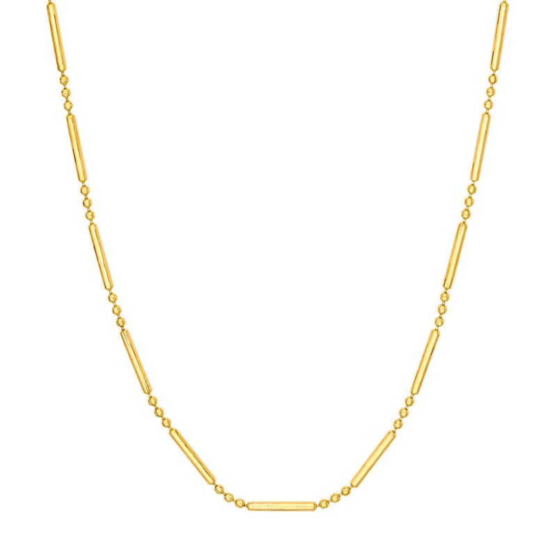 14K Gold 1.50MM Diamond Cut Bar and Bead 3+1 Chain Necklace