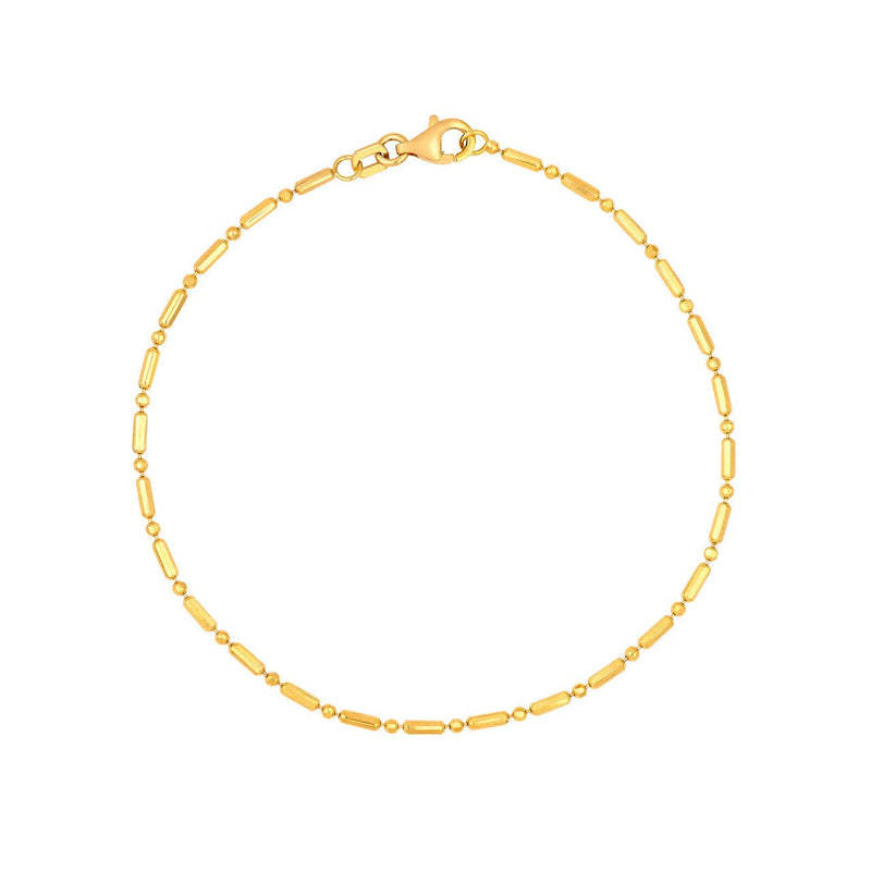 14K Gold 1.50MM Bar and Bead Chain Bracelet