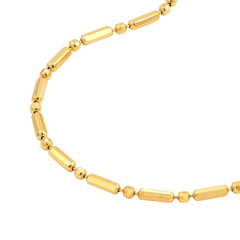 14K Gold 1.50MM Bar and Bead Chain Bracelet
