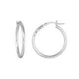 14K Gold 2MM x 25MM Diamond Cut Hoop Earrings