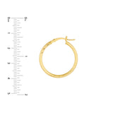 14K Gold 2MM x 25MM Diamond Cut Hoop Earrings