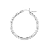 14K Gold 2MM x 25MM Diamond Cut Hoop Earrings