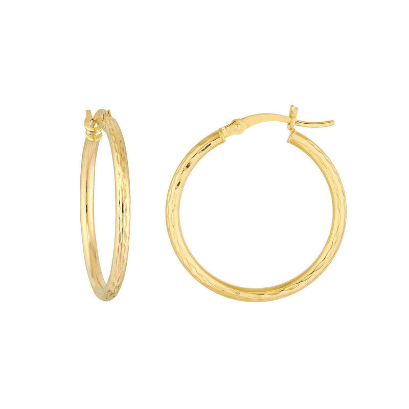 14K Gold 2MM x 25MM Diamond Cut Hoop Earrings