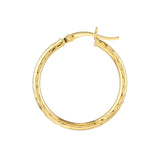 14K Gold 2MM x 25MM Diamond Cut Hoop Earrings