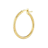 14K Gold 2MM x 25MM Diamond Cut Hoop Earrings