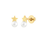 14K Gold Star and Pearl Screw Back Children's Earrings