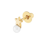 14K Gold Star and Pearl Screw Back Children's Earrings