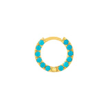 14K Gold Turquoise Prong Set Huggie Earrings